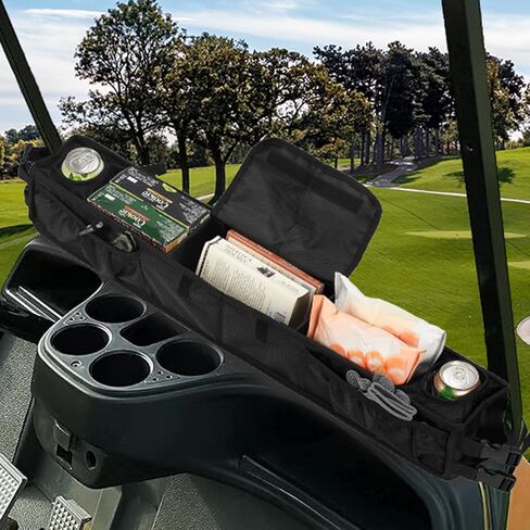 سلة تخزين داخلية أمامية لعربة الجولف مع حاملات أكواب معزولة، بدون حفر، منظم صينية لوحة القيادة قابل للطي عالمي متوافق مع EZGO، Club Car، نموذج Kandi Electirc in Kuwait