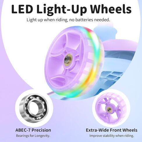 BELEEV A9 Kids Scooter with LED Light-Up Wheels & Deck, 3 Wheel Folding Scooter for Toddlers Girls Boys Ages 3-12, Adjustable Handlebar, Lean to Steer, Extra-Wide Wheels, Kick Scooter for Children in Saudi Arabia