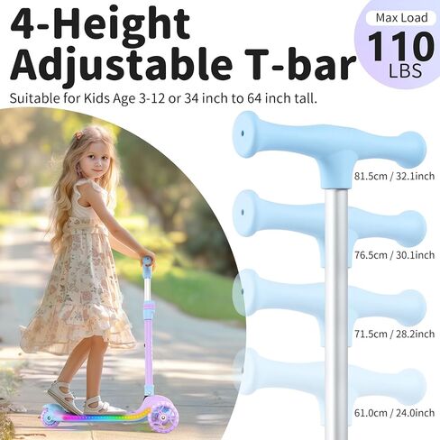 BELEEV A9 Kids Scooter with LED Light-Up Wheels & Deck, 3 Wheel Folding Scooter for Toddlers Girls Boys Ages 3-12, Adjustable Handlebar, Lean to Steer, Extra-Wide Wheels, Kick Scooter for Children in Saudi Arabia