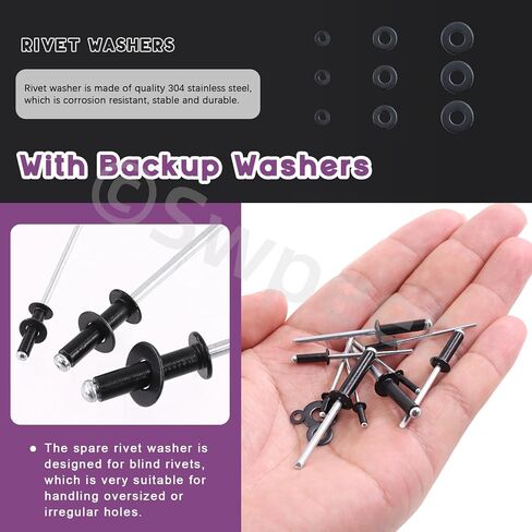 Swpeet 560Pcs Black 3/32" 1/8" 5/32" 3/16" Pop Rivets Assortment Kit with Stainless Steel Backup Washers, Assorted Aluminum Blind Rivets with Divider Labeled Case for Storage in Saudi Arabia