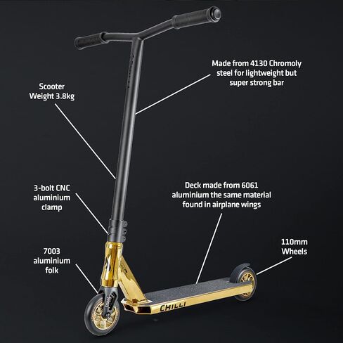 Chilli Reaper - Extreme Intermediate and Beginner Stunt Scooter for Ages 8+, Reinforced Steel T-Bar, Spider HIC Compression, Assembled - Gold in Saudi Arabia
