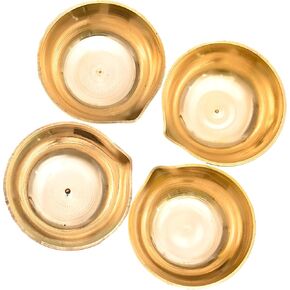 Brass Diya Set of 4 Deepak Long Wick Diva Traditional Indian Festival Décor Decoration for Pooja Temple Mandir Home Karthik Deepam Decorative Lighting Accessories and Gifting (Brass 4 Diya)