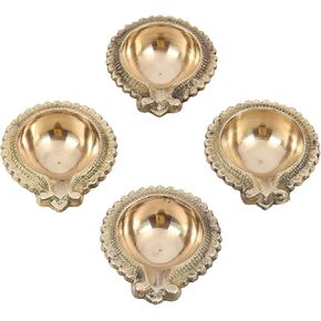 Handmade Brass Oil Diya Lamp for Worship and Diwali Pooja Handcrafted Traditional Indian Home and Decor Gift Set of 4