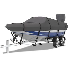 Umbrauto Boat Cover with Motor Cover 600D Solution-Dyed Polyester Waterproof Trailerable Bass Boat Cover, 14-16ft Heavy Duty Boat Covers Fits V-Hull Tri-Hull Fishing Runabout Bass Boats