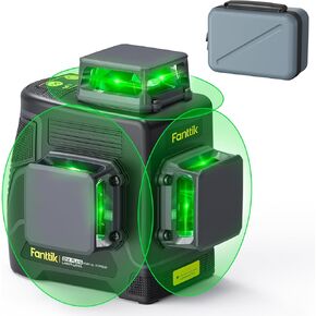 Fanttik D12 PLUS Laser Level Self Leveling 3 × 360°, 3D Green Cross Line, 5200 mAh Battery Rechargeable, Pulse Mode, Magnetic Bracket, Carrying Case, for Construction and Picture Hanging