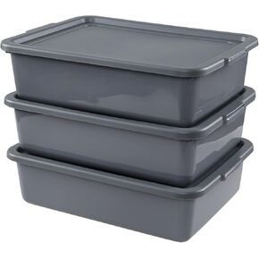 13 L Commercial Bus Tub with Lid, 3 Packs, Grey Restaurant Wash Basin Dish Pan