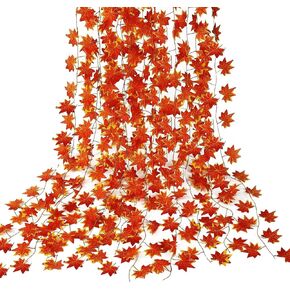 Sggvecsy 12 Pack 92Ft Fall Leaf Garland Artificial Maple Leaves Garland Silk Autumn Hanging Vines Red Ivy Garland for Thanksgiving Home Wedding Party Garden Fireplace Porch Decor