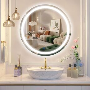 24" x 32"LED Bathroom Mirror for Wall,Lighted Vanity Mirror Dimmable,Anti-Fog,Shatter-Proof, Memory, 3 Colors,Shatter-Proof, Smart Touch