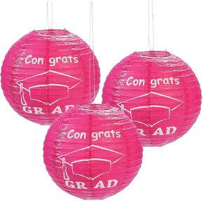 Fun Express - Congrats Grad Hot Pink Paper Lanterns (6 for Graduation - Party Decor - Hanging Decor - Lanterns - Graduation - 6 Pieces