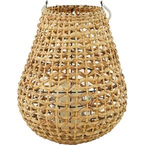The Novogratz Metal Handmade Decorative Candle Lantern with Glass Holder and Handle, 13" x 13" x 16", Brown