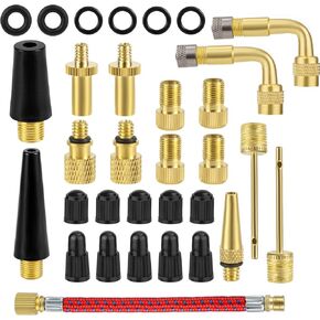 32pcs Bicycle Valve Adapter Set, Brass Bike Tire Valve Pump Adaptor Tire Inflator Adapter Needles Kit for Bikes Sports Balls Air Tools Inflatable Device for Presta Schrader Accessories