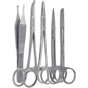Premium A2ZSCILAB 5 Pieces Veterinary Needle Holder Scissors Hemostat Forceps Tweezers Instruments (All in One)
