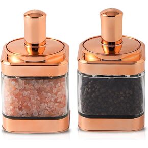 Glass Condiment Spice Jars, Container with Lids and Spoons(11oz/320 ml), Gold Salt Jar, 2Pack Seasoning Box Set for Sugar, Pepper, for Kitchen Counter，Brown Sugar Container.