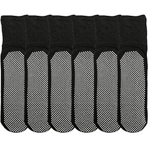Yacht & Smith 6 Pairs Of Loose Fit Gripper Bottom Diabetic Non-Skid Slipper Black Socks, Grippy Hospital Sock, Wholesale Bulk