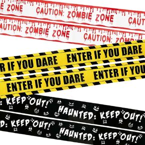 Halloween Decorations Caution Tape, Scary Warning Tape 4.5cm x 25m Self Adhesive Zombie Hazard Tape for Indoor Outdoor Halloween Party, Haunted Houses, Vampire Parties