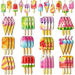 36 Pieces Summer Ice Cream Ornaments Wooden Ice Lolly Ornaments Summer Tree Decorations and Ornaments Ice Lolly Wood Cutouts Colourful Summer Decor for Home Small Tree Party Craft