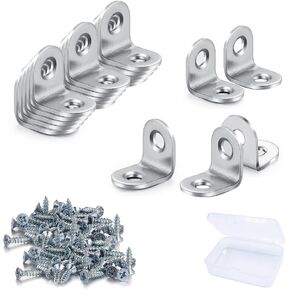 20 Pcs Awenbin Stainless Steel Corner Code L-Shaped Heavy-Duty Joint Right Angle Bracket, Used for Wooden, Furniture, and Shelf Installation Connection Support, 20mm x 20mm x 16mm, Silver