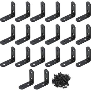 20Pcs L Shaped Brace Set Black Iron 3mmThicker Corner Brace Steel Joint Right Angle Bracket Fastener, Fixture Protector for Wall ,40mm x40mmx20mm