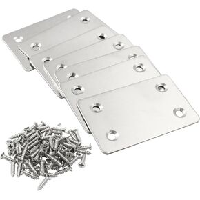 10 Pcs Metal Flat Straight Brace Bracket 3.14 x 1.57 Inch (L x W) Mending Plates Fixing Corner Brace with Screws for Furniture Repair (Silver,6 Holes)