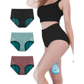 Womens High Waisted Period Underwear Heavy Flow Period Panties Leakproof Underwear 3 Pack