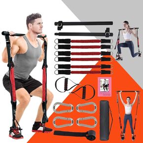 KIKIGOAL Upgraded Adjustable Pilates Resistance Band and Toning Bar 60IBS-180IBS Home Gym, Portable Pilates Total Body Workout, Yoga, Fitness, Stretch, Sculpt, Tone