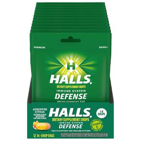 HALLS Defense Assorted Citrus Vitamin C Drops, 12 Packs of 14 Drops (168 Total Drops)