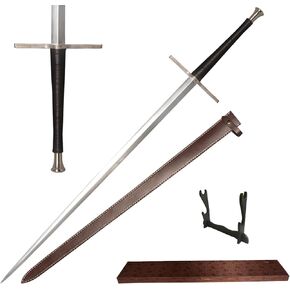 49" Medieval Western King Arthur Sword with Leather Sheath Sharp Full Tang Real,High Carbon Steel Two-Handed Long Sword
