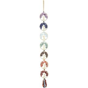 Jovivi Tree of Life Chakra Stones Healing Crystals Hanging Ornament 7 Chakra Wall Ornament Meditation Window Hanging Ornament for Home Feng Shui Decor