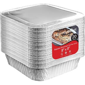 8x8 Foil Pans (10 Pack) 8 Inch Square Aluminum Pans - Foil Pans - Disposable Food Containers Great for Baking Cake, Cooking, Heating, Storing, Prepping Food