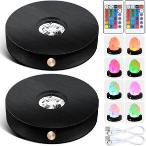 مجموعتان من قاعدة LED سوداء قابلة لإعادة الشحن وشاشة عرض كريستالية وقاعدة إضاءة LED خشبية و16 وضع إضاءة مع أجهزة تحكم عن بعد وكابلات شحن USB وحامل عرض مضاء لفن الزجاج الكريستالي in Kuwait