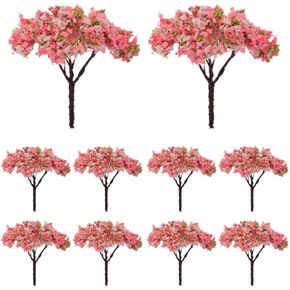 10PCS Artificial Cherry Blossom Tree Miniature Cherry Blossom Tree Model Pink Tiny Cherry Blossom Tree for Architecture Scenery Landscape Accessories