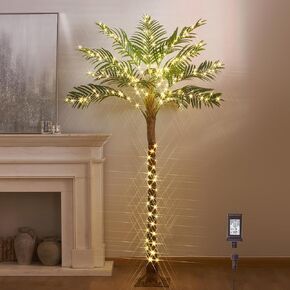 litbloom شجرة النخيل الاصطناعية مع أضواء 6FT 220 أضواء LED خرافية، مضاءة شجرة النخيل المكونات في داخلي خارج المنزل غرفة الفناء حمام السباحة الديكور in Kuwait