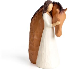 Sculpted Animal Friendship Figure,Resin Figure Cast Original Carving and Painted by Hand(Girl Embracing Horse)
