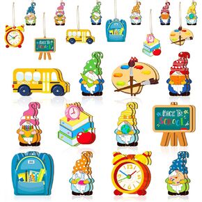 24 Pcs Back to School Ornaments Wooden Hanging Banner Decorations Back to School Decorations First Day of School Classroom Hanging Decor Back to School Decorative Hanging Ornaments, 12 Styles