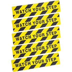 5 Pieces Watch Your Step Warning Sticker Adhesive Tape Anti Slip Abrasive Tape for Workplace Safety Wet Floor Caution, 6 by 24 Inches (Black and Yellow)