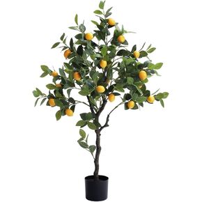 4ft Artificial Lemon Tree with Fake Lemons Floor Plants Artificial for Decor Realistic to Indoor Home Office Fake Lemon Tree