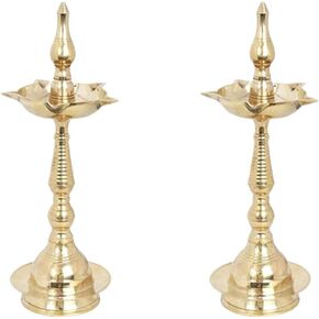 زيت ساماي نحاسي 5 وجوه، ساماي واقف ديباك، مصباح بوجا للمعبد، مصباح ديكور بارتفاع 6.2 بوصة مجموعة 2 (قطعتان) in Kuwait