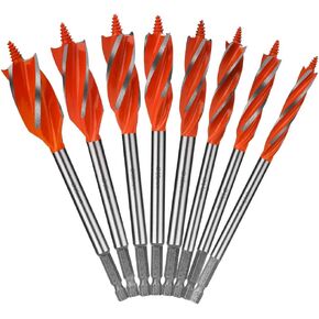 Woodworking Auger Drill Bit Sets, 8Pcs High Carbon Steel Wood Boring Bits 4 Flute Cut Drilling Tool For Wood Door Lock