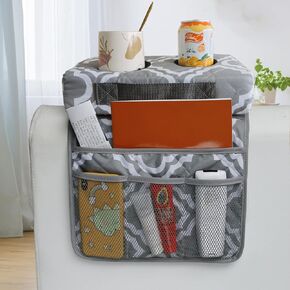 Sofa Armrest Holder, Couch Caddy, Couch Coaster, Detachable sofa buddy, Fits for Drinks, Game Controller, Pens, Magazines, Snacks, Glasses, Perfect for The Couch and Car (Grey+White)
