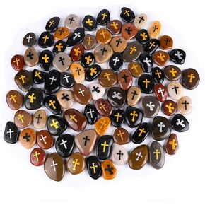 100PCS Cross Engraved Rocks Inspirational Stones Clinging Cross Heavenly Blessings Gifts Faith Stones Novelty Gratitude Rocks Healing Prayer Stones Encouragement Rocks Wholesale, 2"-3" ea