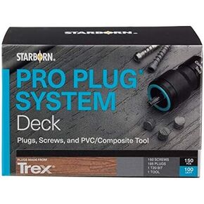 Pro Plug System Plugs and Stainless Steel Screws for Trex Havana Gold, 165 Plugs for 100 lin ft (Covers 40 sq ft), 150 Stainless Steel Screws and Pro Plug PVC Tool