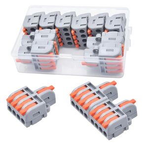 10Pcs Lever Wire Connectors, 1 in 4 Out DIY Mini Quick Terminal Block Compact Splice Electrical Connectors, 24-12 AWG