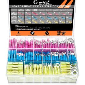 330 قطعة من موصلات الأسلاك المنكمشة بالحرارة، موصلات مؤخرة منكمشة بالحرارة من الدرجة البحرية، طقم أطراف أسلاك كهربائية مقاومة للماء 22-10 AWG معزولة بحلقة شوكة ووصلات لشاحنة القوارب in Kuwait
