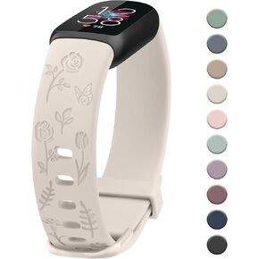 AK Floral Engraved Band Compatible with Fitbit Luxe Bands for Women, Soft Replacement Sport Straps Wristbands for Fitbit Luxe Fitness and Wellness Tracker