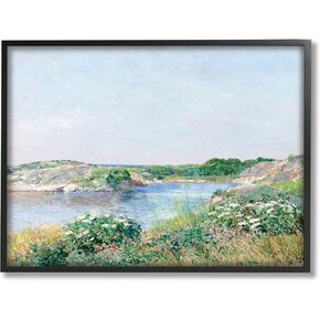 Stupell Industries Rocky Shore Flower Bushes Ocean Inlet Scene, Design by Lettered and Lined