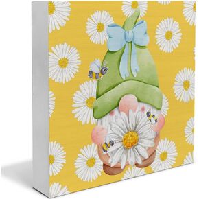Country Daisy Gnome Wood Box Sign Decor Desk Sign Daisy Wooden Box Block Summer Sign Rustic Home Shelf Wall Decoration