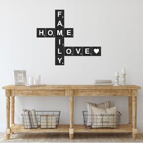 Family Home Love Rustic Crossword Wall Decor, 5"x5" Wood Tiles, For Living Room, Farmhouse, Family Wall Decor and, Wall Sign for Family Room, Housewarming Gift