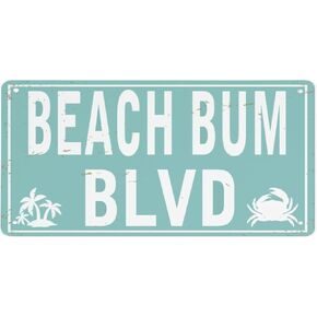 Retro Beach Bum Blvd Sign Ideas Design Home Decor Accents Vintage Tin Sign Wall Decals Decorative Metal Signs Plaques, Tools Home Metal Wall Stickers Murals for Home Wall Sign 6 inch by 12 inch