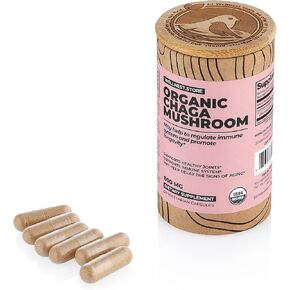 Chaga Mushroom Organic Supplement (Inonotus Extract) 60 Veggie Caps - Fights Inflammation and Supports Joint Health. Immune Support Supplement; Improves Cognitive Function + Antioxidant, DNA Support