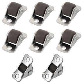 XIKE 8Pcs 1/2 Inch Mini Caster Wheels Low Profile, Self Adhesive Single Direction Tiny Wheels,Little Rubber Rolling,Small Caster Wheels for Appliances,Furniture, (Non Swivel) (8)